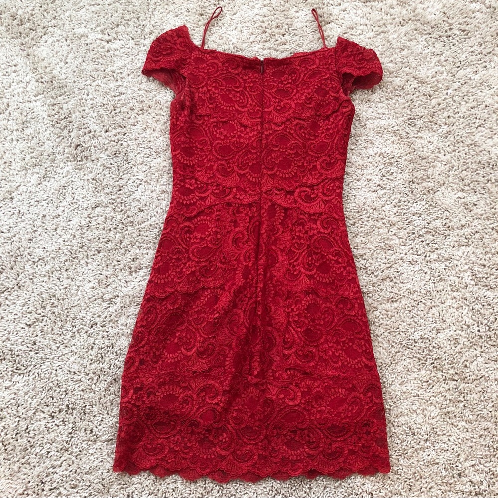 🔥NICOLE MILLER LACE OFF SHOULDER RED DRESS S - Picture 6 of 6